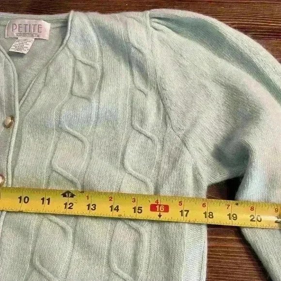 Vintage Pastel Mint Wool & Angora Cable Cardigan - Picture 9 of 10